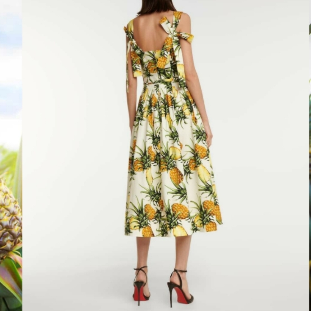 □$2,400 NEW OSCAR DE LA RENTA PINEAPPEL MIDI RUNWAY DRESS US 10 M - Picture 11 of 16